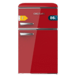 Bolero CoolMarket 2D Origin 86 Red E Mini frigorífico retro de dos puertas rojo de 89,3cm de alto y 48,7 de ancho con capacidad de 86L, clase energética E, LED interior y tirador cromado.