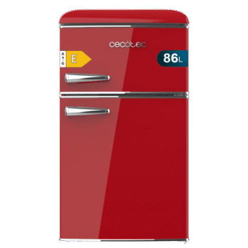 Bolero CoolMarket 2D Origin 86 Red E Mini frigorífico retro de dos puertas rojo de 89,3cm de alto y 48,7 de ancho con capacidad de 86L, clase energética E, LED interior y tirador cromado.